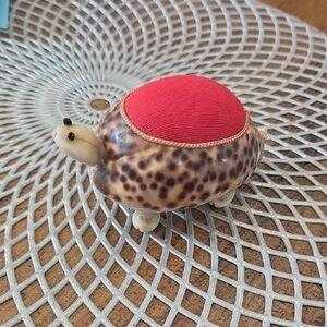 Turtle-Shaped Pin Cushion with Red Top